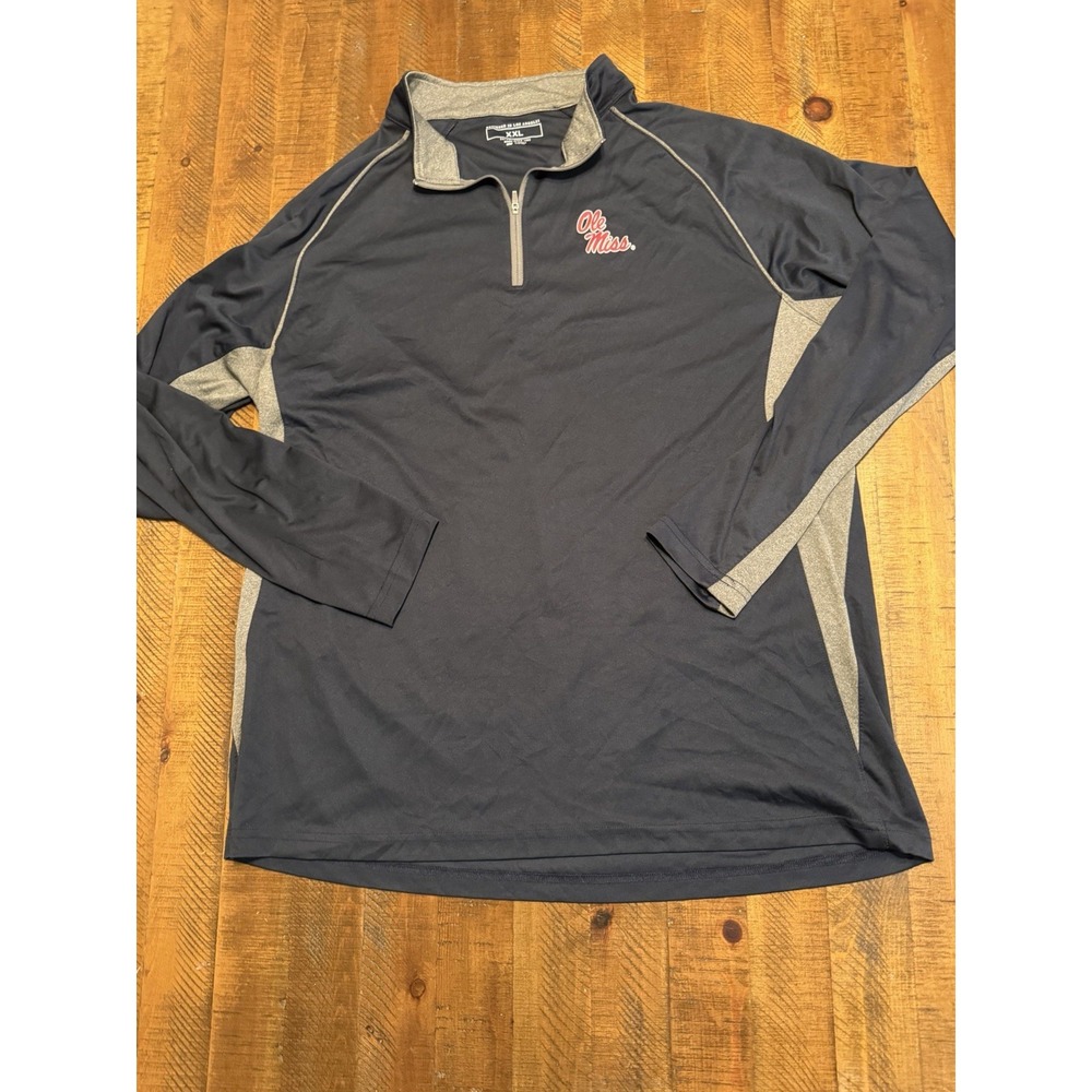 Ole Miss Rebels Pullover Jacket Men's Size XXL Blue 1/4 Zip Long Sleeve